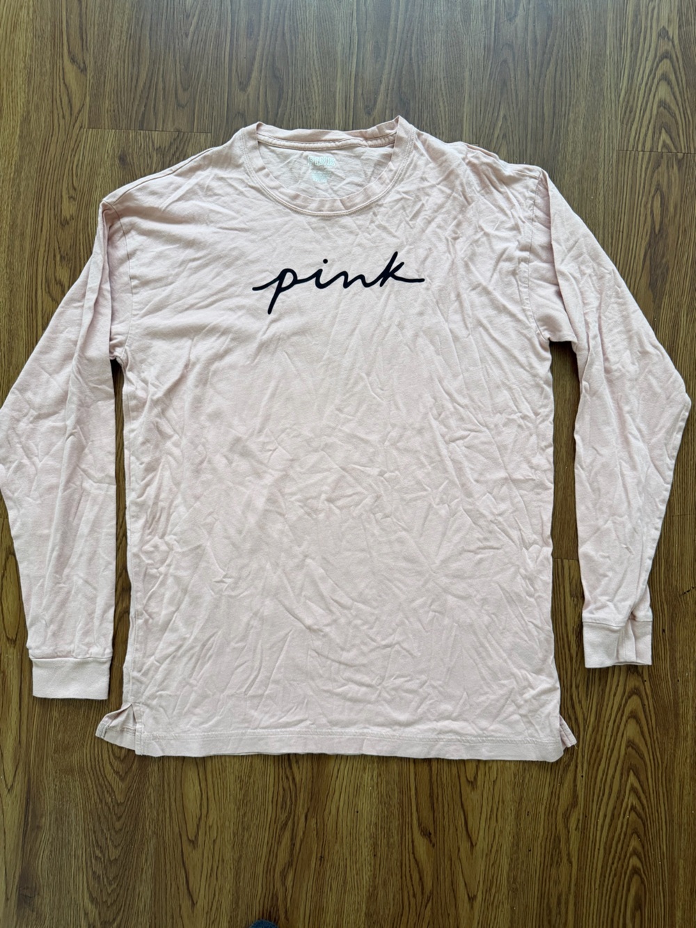 PINK Victoria's Secret Light Pink Long Sleeve Tee with Black Script